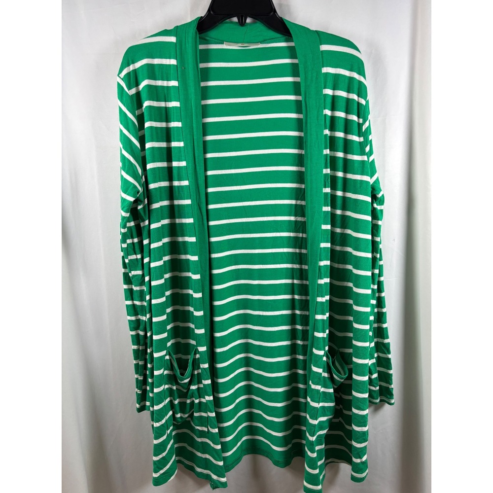 31:25 Boutique Womens Green White Striped Open Front Cardigan Pockets L RC-43019